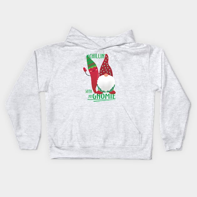 Chillin With My Gnomie, Christmas Gnomes Kids Hoodie by Pixels Pantry